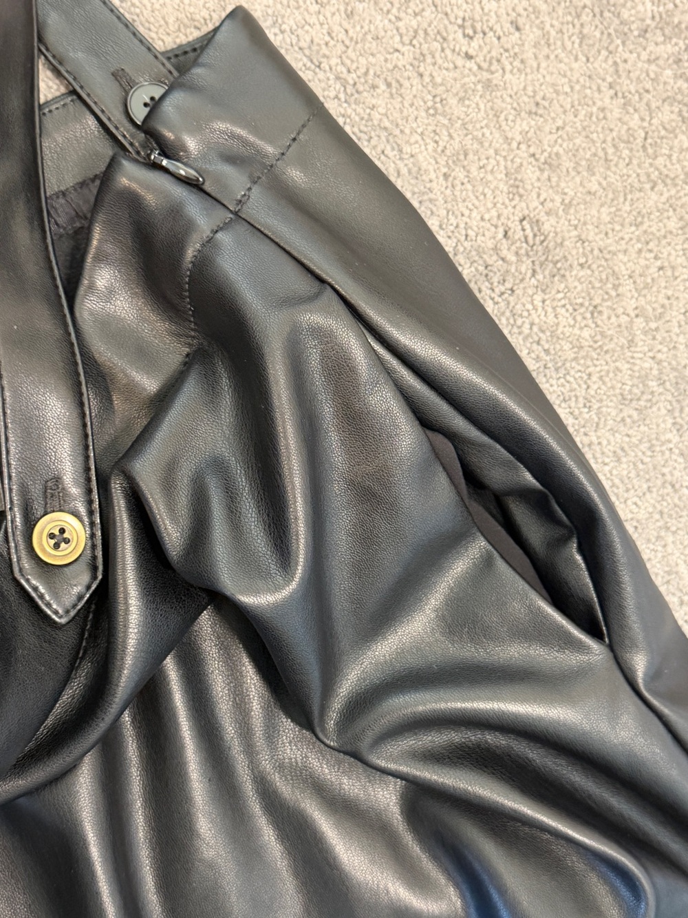 ✨ Anthropologie Faux Leather Pinafore Suspender Midi Skirt Black - Picture 6 of 11